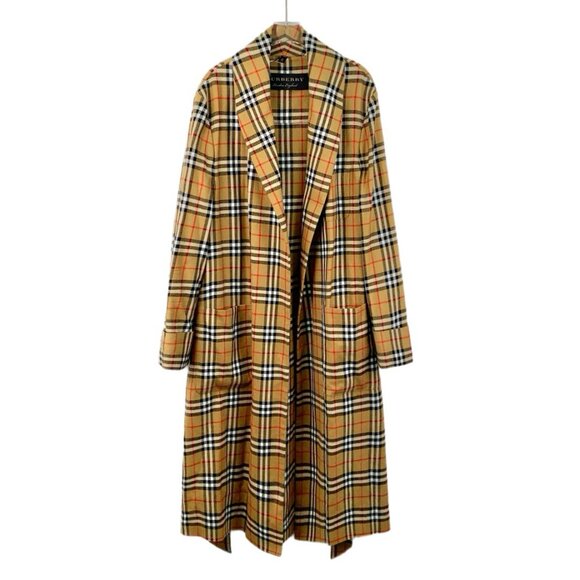 IW0259 Burberry Burberry Brown Classic Checked Wool Lapel Long Sleeve Belt Coat